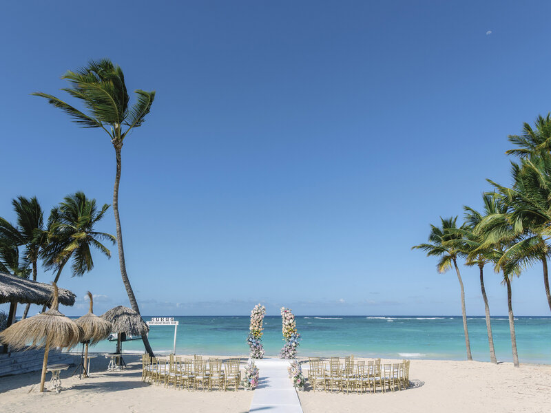 Scenic beach with ceremony seating
